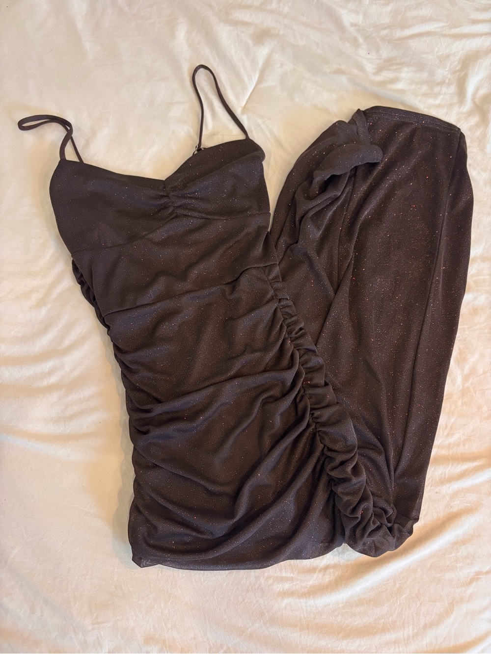 Dark Brown Sparkle Ruched Maxi Formal Dress